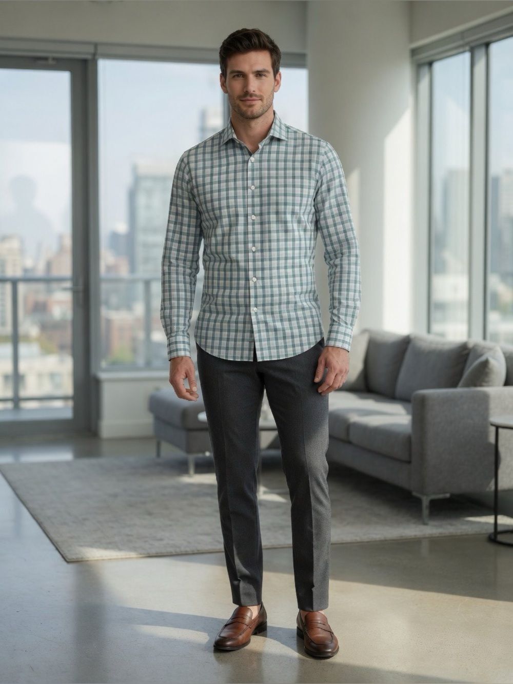 Mizzen+Main Leeward Green Gingham Performance Shirt L NWOT